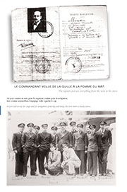 Page Noir et blanc montrant de vieux documents sur la famille Dreyfus : photos de marins et passeport